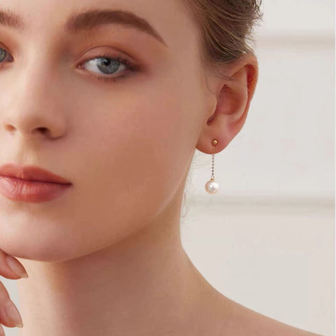 Elegant Pearl Gold Line Earrings - 8-11mm Sizes for Every Style